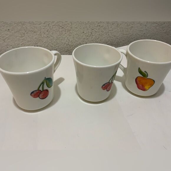 Vintage Corelle Corning Mug Fruit Apple & Cherry Set of 3 USA Design 2 S… - Picture 1 of 4